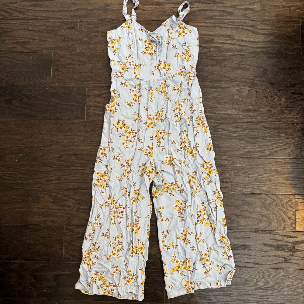 Xhilaration Floral Jumpsuit in Baby blue White and Yellow